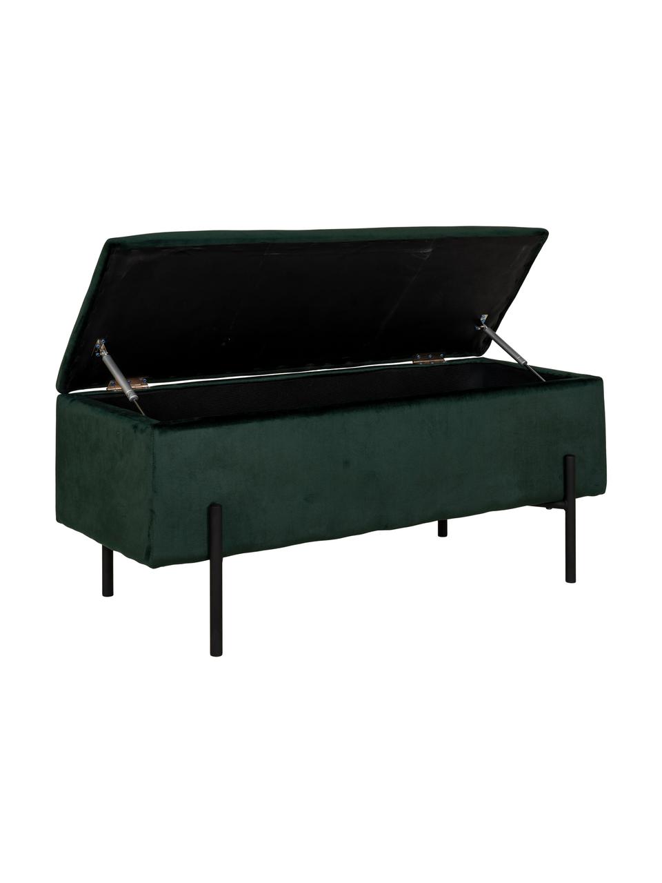 Ławka tapicerowana z aksamitu z miejscem do przechowywania Woldorf, Tapicerka: aksamit (poliester), Korpus: sklejka, Nogi: metal powlekany, Zielony aksamit, S 95 x W 46 cm