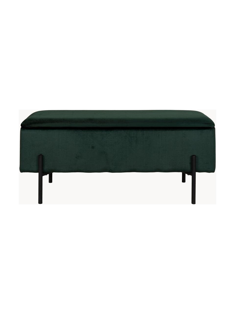 Panca imbottita in velluto con contenitore Woldorf, Rivestimento: velluto (poliestere), Gambe: metallo rivestito, Velluto verde scuro, Larg. 95 x Alt. 46 cm