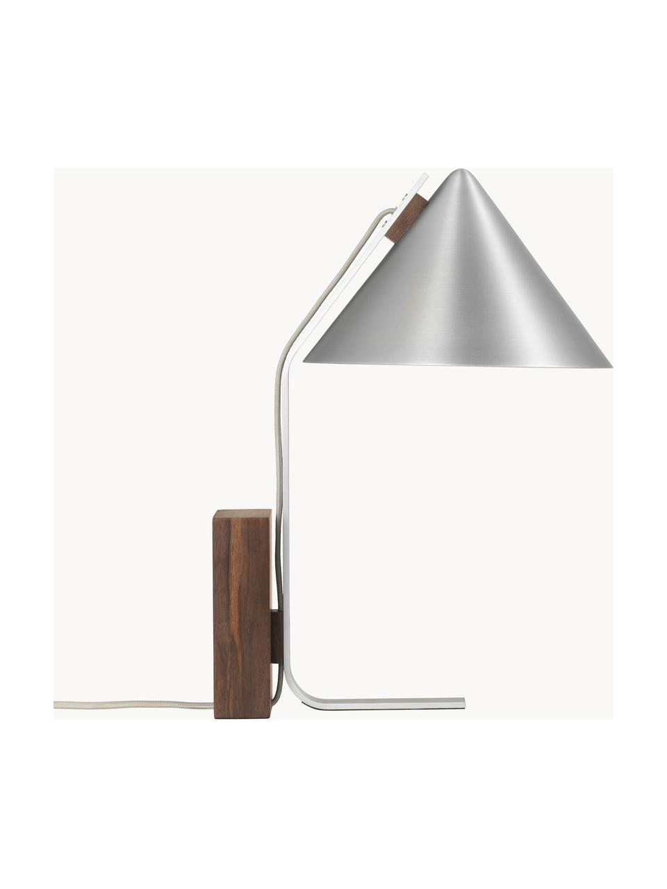 Lampada da tavolo Cone, Base della lampada: legno di noce, oliato, Argentato, Ø 25 x Alt. 44 cm