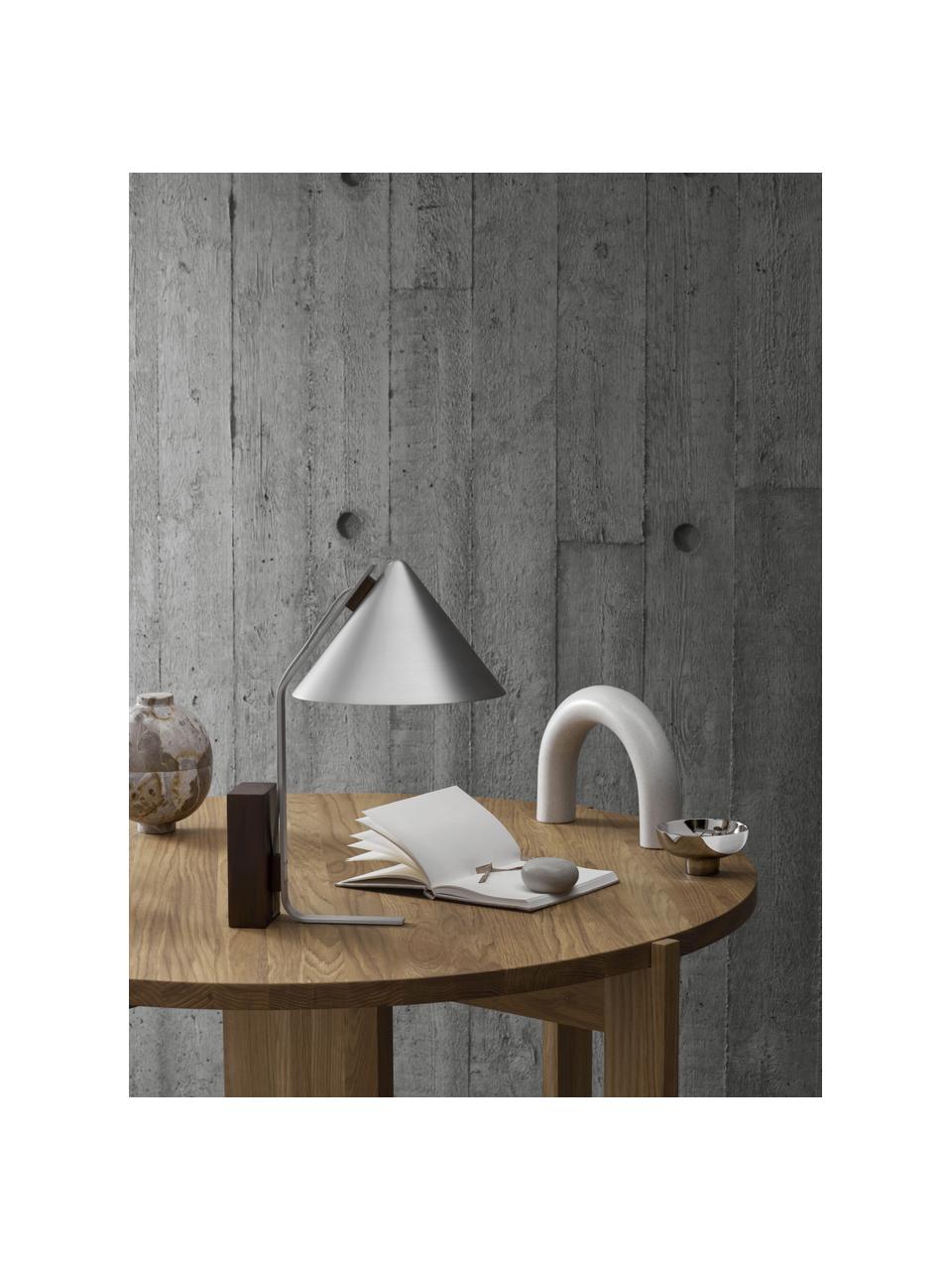Tafellamp Cone, Lampvoet: walnoothout, geolied, Zilverkleurig, Ø 25 x H 44 cm