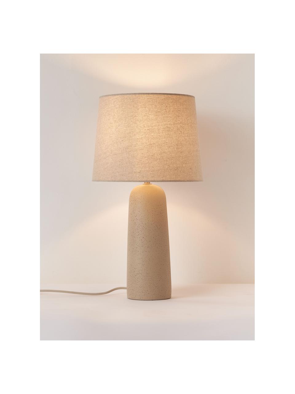 Veľká stolová lampa s betónovým podstavcom Kaya, Krémovobiela, béžová, Ø 29 x V 52 cm