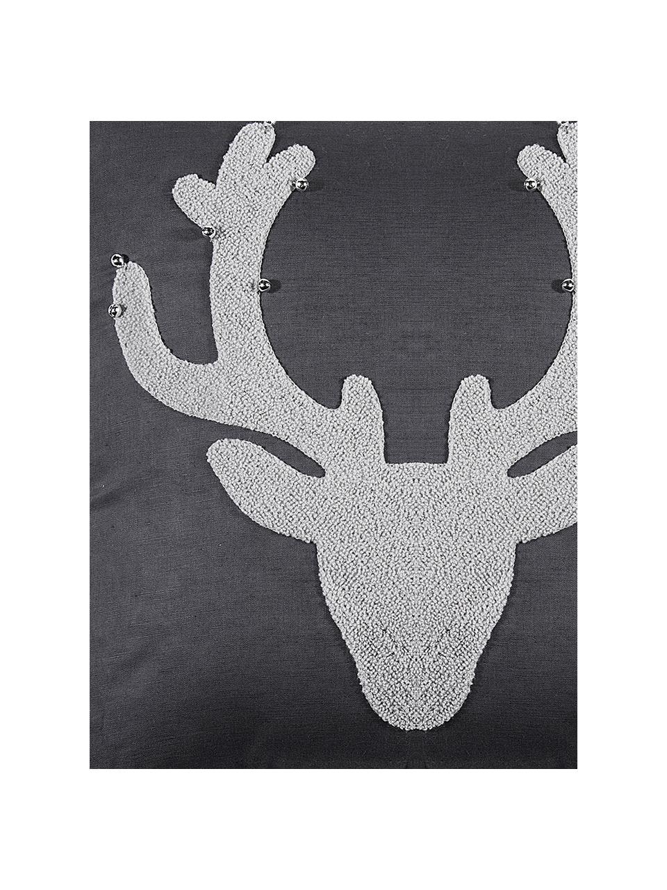Povlak na polštář s motivem jelena a malými zvonky Bell's, Antracitová, světle šedá