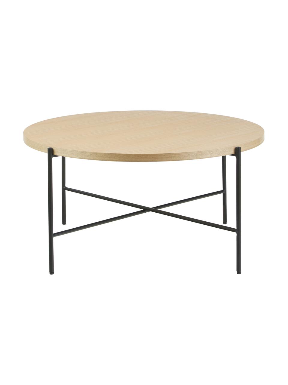Kulatý konferenční stolek Mica, Světlé dřevo, černá, Ø 82 cm