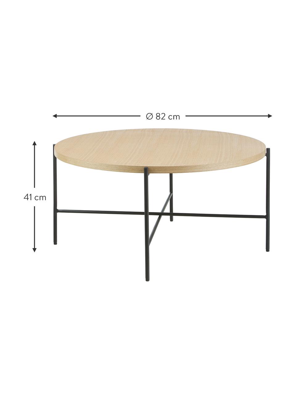 Table basse ronde Mica, Bois clair, noir, Ø 82 cm