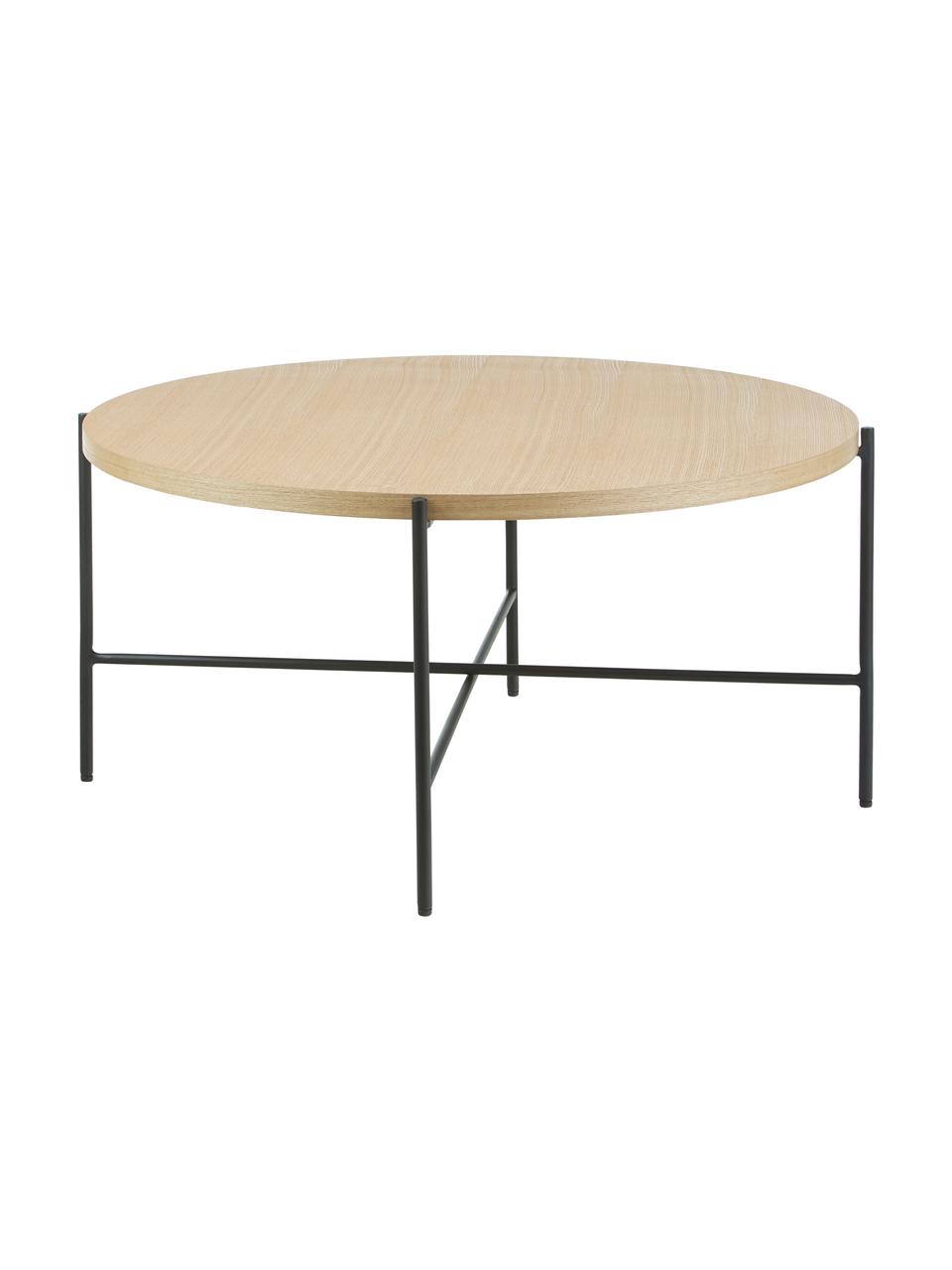 Mesa de centro redonda Mica, Tablero: fibras de densidad media , Estructura: metal con pintura en polv, Madera clara, negro, Ø 82 cm