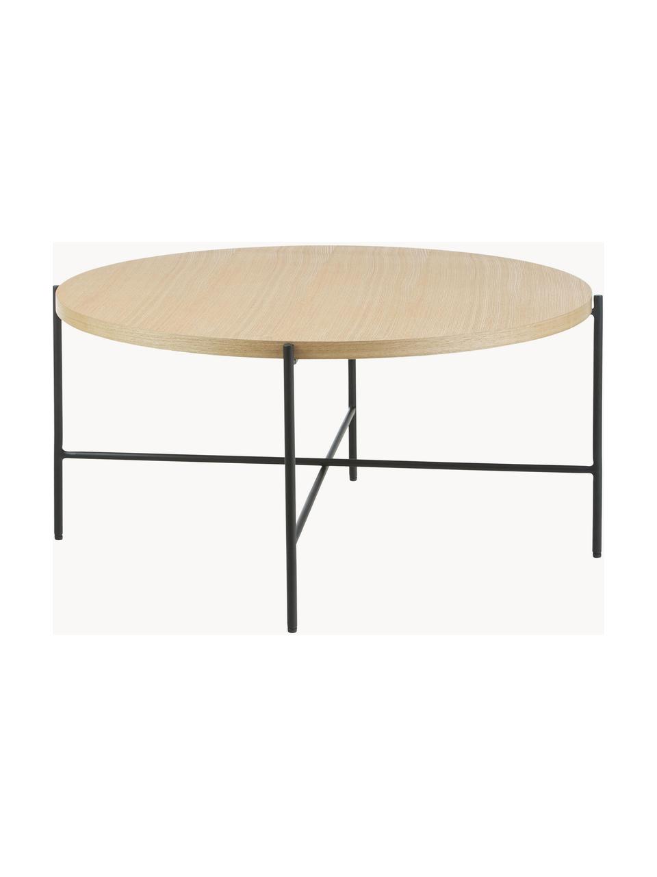 Tavolino da salotto rotondo Mica, Struttura: metallo verniciato a polv, Legno chiaro, nero, Ø 82 cm