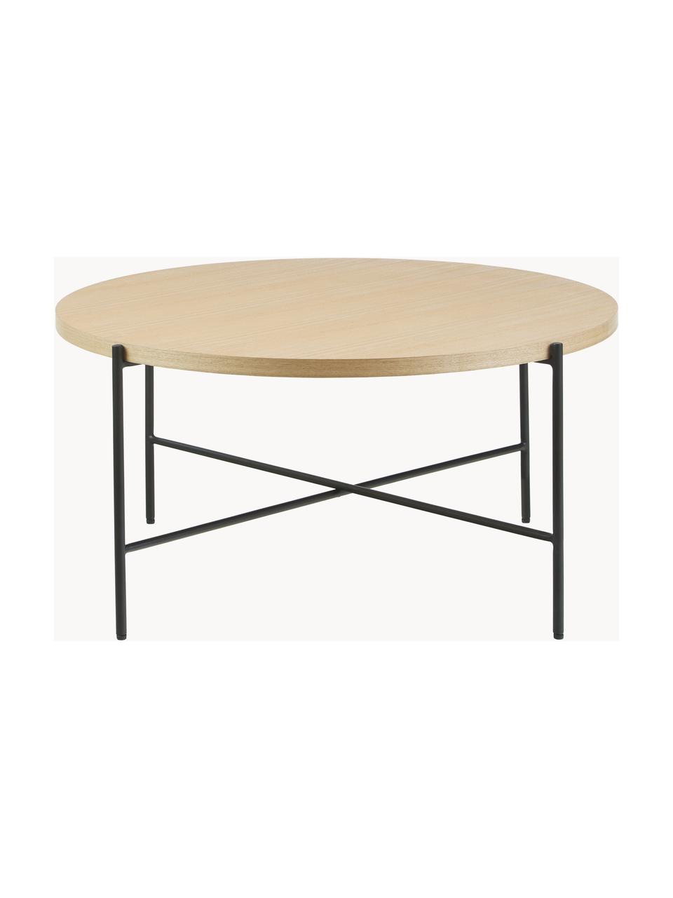 Table basse ronde Mica, Bois clair, noir, Ø 82 cm