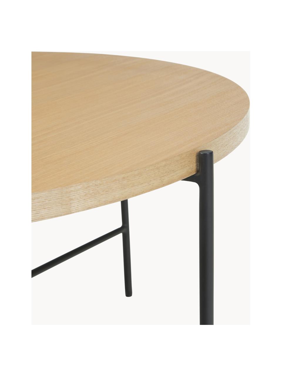 Ronde salontafel Mica, Tafelblad: MDF met essenhoutfineer, Frame: gepoedercoat metaal, Licht hout, zwart, Ø 82 cm