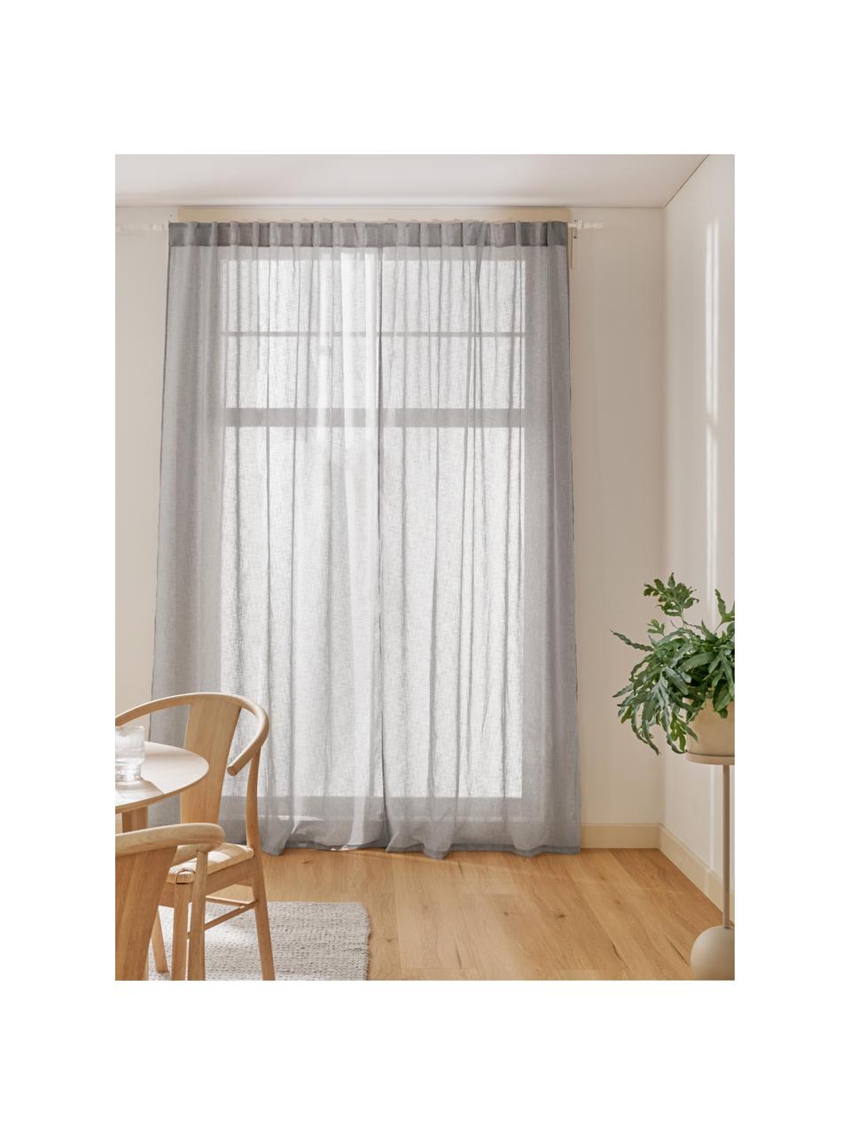 Cortinas semitransparente con dobladillo Gardine Ibiza, 2 uds., 100% poliéster, Gris, An 135 x L 260 cm