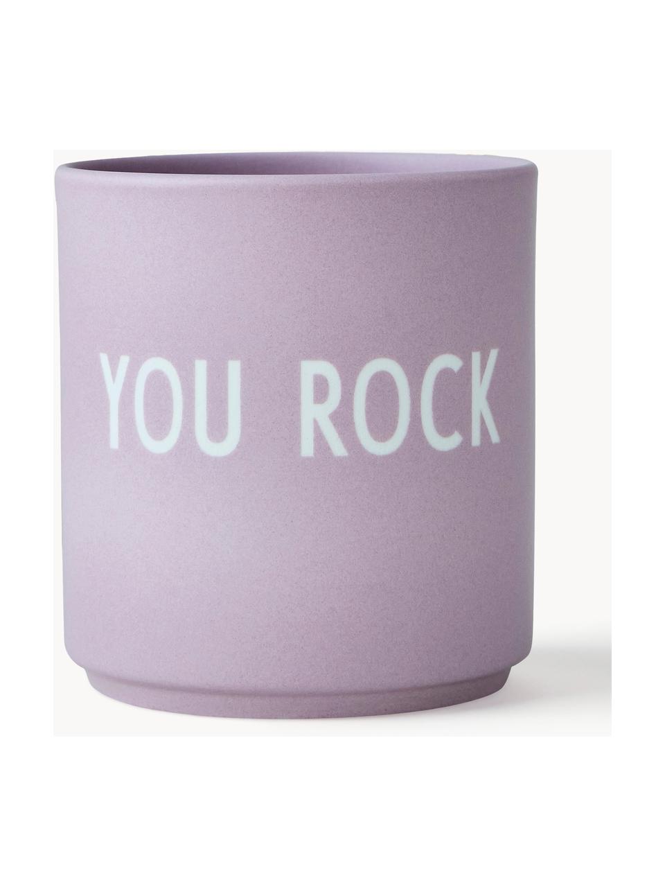 Design Becher Favourite YOU ROCK mit Schriftzug, Fine Bone China (Porzellan)
Fine Bone China ist ein Weichporzellan, das sich besonders durch seinen strahlenden, durchscheinenden Glanz auszeichnet., Lavendel (You rock), Ø 8 x 9 cm, 250 ml