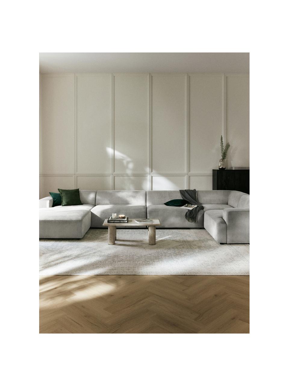 Salon lounge XL en velours côtelé Melva, Velours côtelé gris, larg. 458 x prof. 220 cm, dossier à gauche