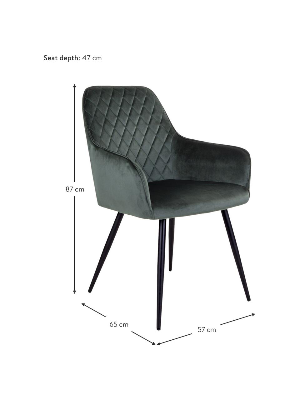 Sedia in velluto Harbo 2 pz, Rivestimento: velluto di poliestere, Gambe: metallo rivestito, Velluto verde, nero, Larg. 57 x Prof. 65 cm