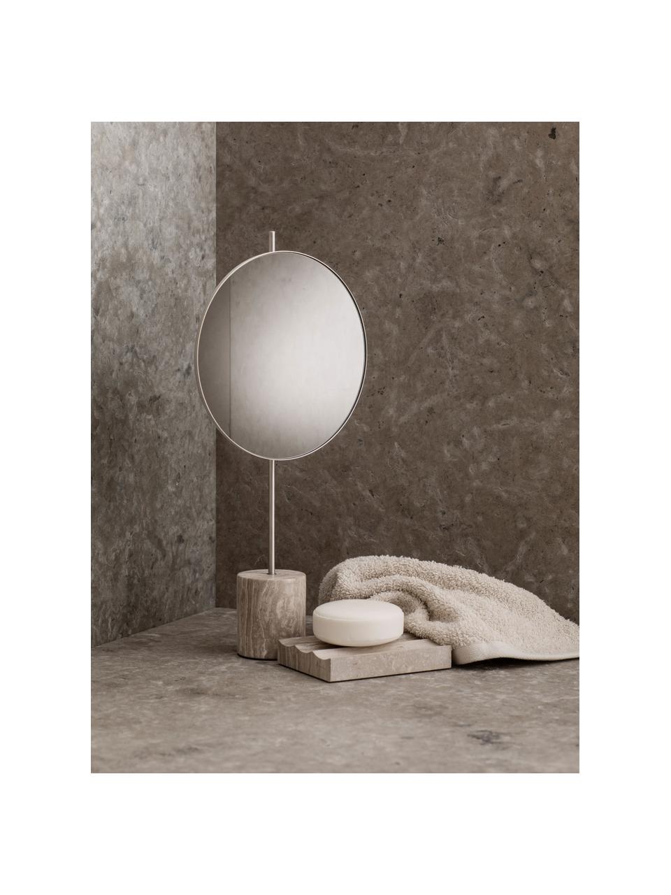 Marmor-Kosmetikspiegel Lamura, Fuß: Marmor, Rahmen: Metall, Beige, Silberfarben, B 18 x H 38 cm