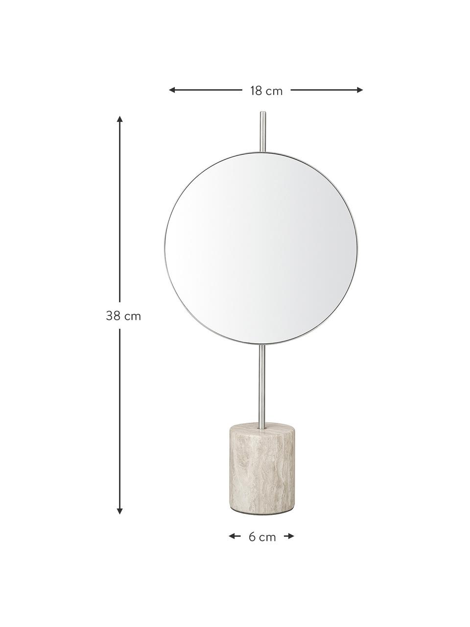 Marmerenmake-up spiegel Lamura, Voet: marmer, Lijst: metaal, Beige, zilverkleurig, B 18 x H 38 cm