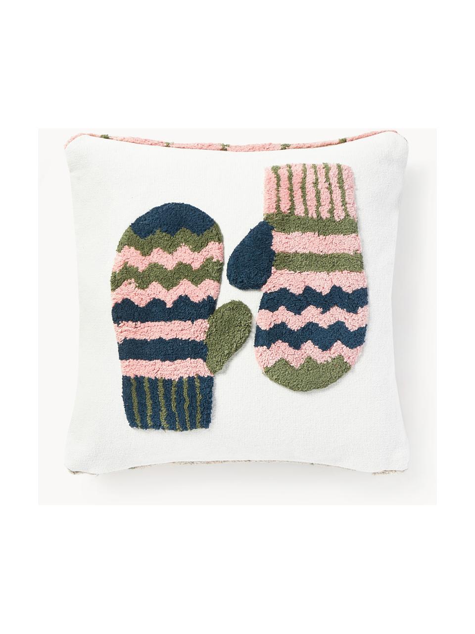 Housse de coussin 45x45 réversible hivernale Nathaniel, 100 % coton, Vieux rose, vert, bleu, larg. 45 x long. 45 cm