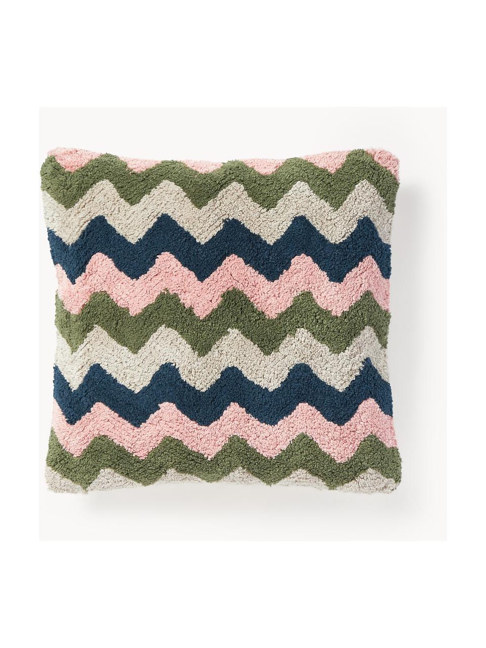 Getufte dubbelzijdige kussenhoes Nathaniel met winters motief, 100% katoen, Oudroze, groen, blauw, B 45 x H 45 cm