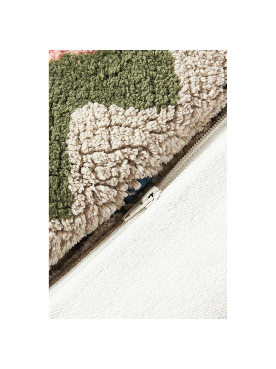Copricuscino reversibile in tessuto capitonné con motivo invernale Nathaniel, 100% cotone, Rosa antico, verde, blu, Larg. 45 x Lung. 45 cm