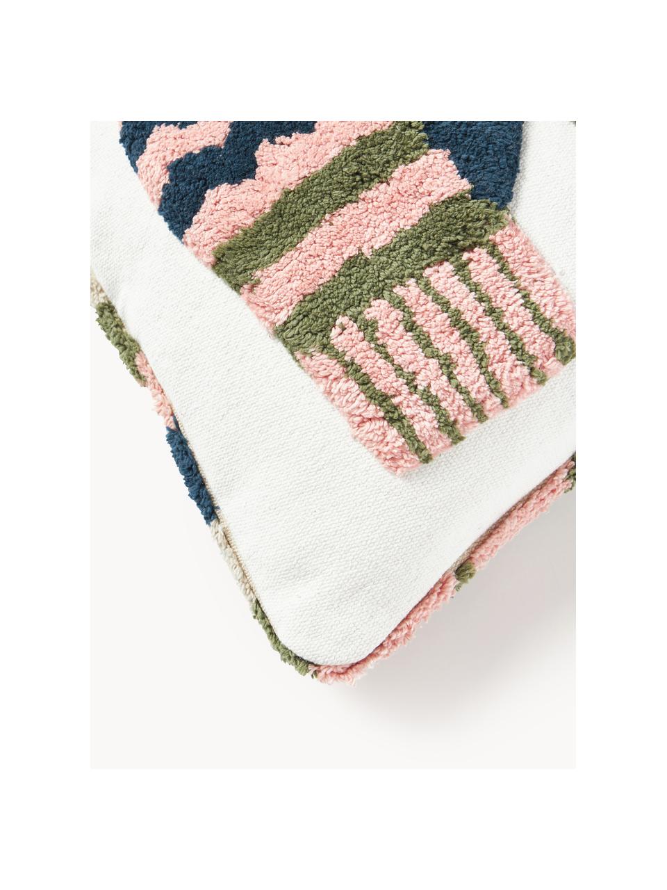 Housse de coussin 45x45 réversible hivernale Nathaniel, 100% coton, Vieux rose, vert, bleu, larg. 45 x long. 45 cm