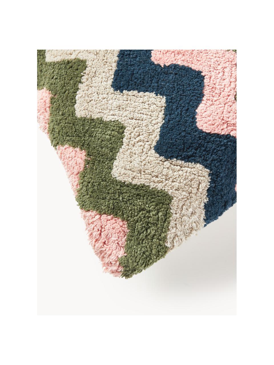 Housse de coussin 45x45 réversible hivernale Nathaniel, 100% coton, Vieux rose, vert, bleu, larg. 45 x long. 45 cm