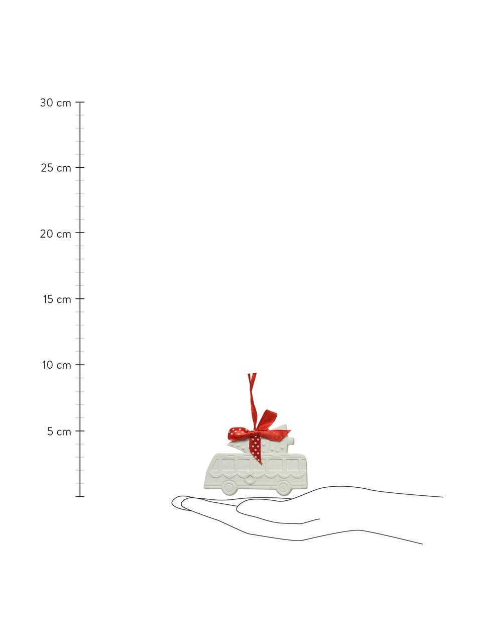 Décoration sapin de Noël Vehicles haut. 10 cm, 4 élém., Porcelaine, Blanc, rouge, larg. 8 x haut. 10 cm