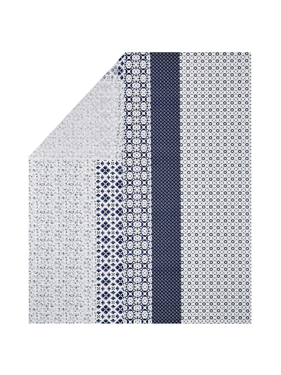 Drap plat Padang, Blanc, bleu foncé