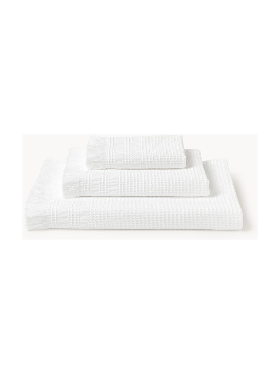 Set di 3 asciugamani con motivo a nido d'ape Yara, varie misure, Bianco, Set di 4 (asciugamano e telo da bagno)
