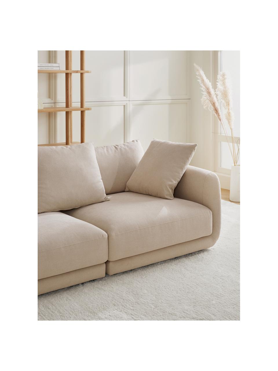 Divano angolare componibile in tessuto beige Jasmin, Rivestimento: 85% poliestere, 15% nylon, Struttura: legno massiccio di abete , Piedini: plastica, Tessuto beige, Larg. 306 x Alt. 84 cm