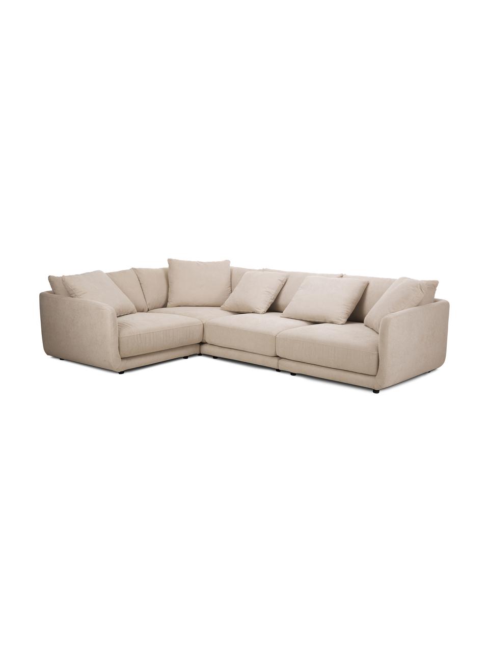 Divano angolare componibile in tessuto beige Jasmin, Rivestimento: 85% poliestere, 15% nylon, Struttura: legno massiccio di abete , Piedini: plastica, Tessuto beige, Larg. 306 x Alt. 84 cm