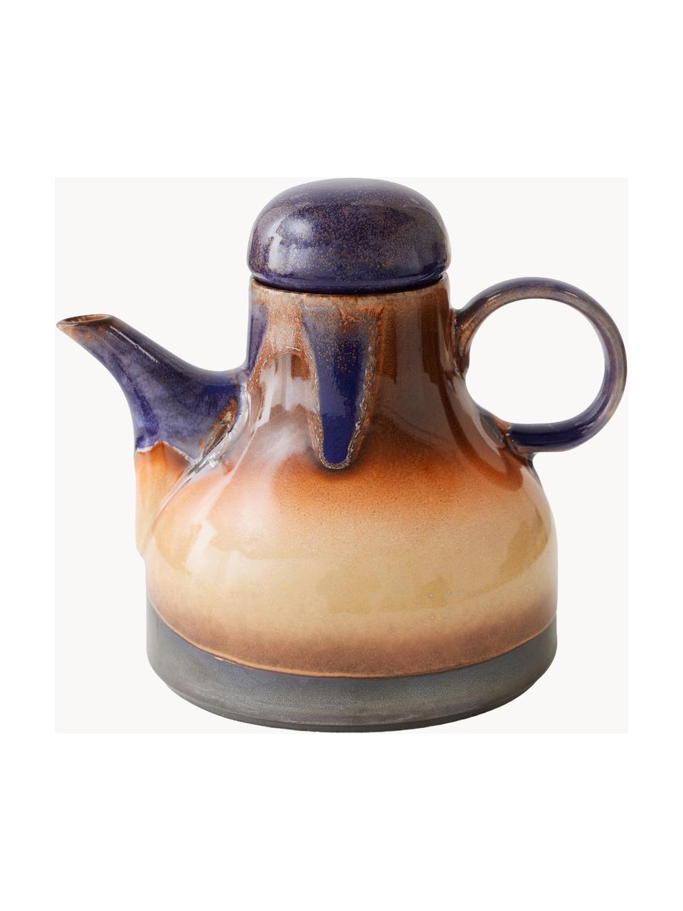 Handgemachte Keramik-Teekanne 70's, 990 ml, Keramik, Brauntöne, Dunkelblau, 990 ml