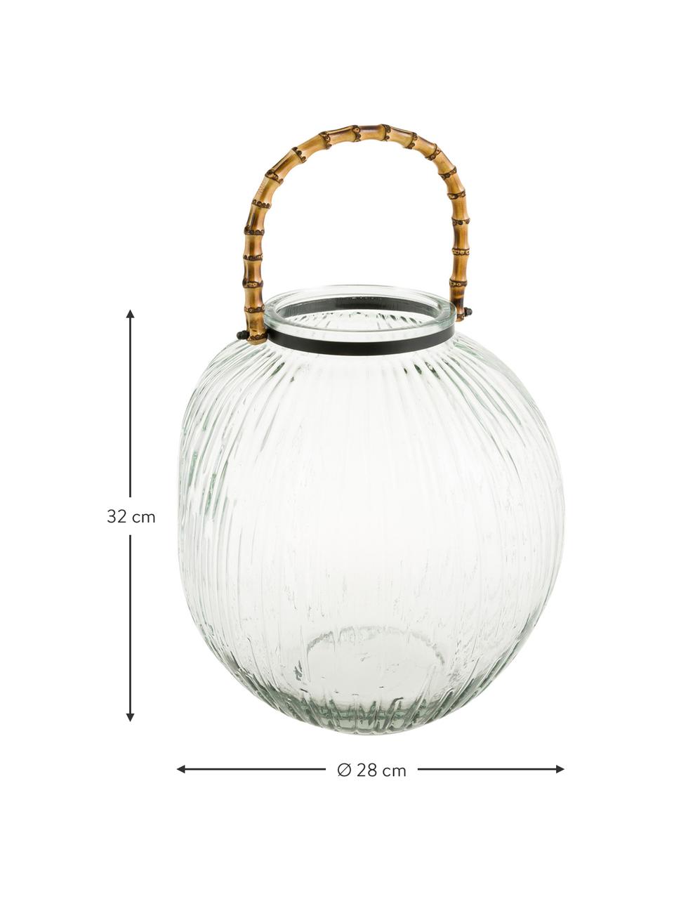 Windlicht Hyde aus Glas, Windlicht: Glas, Griff: Bambus, Transparent, Braun, Ø 28 x H 32 cm