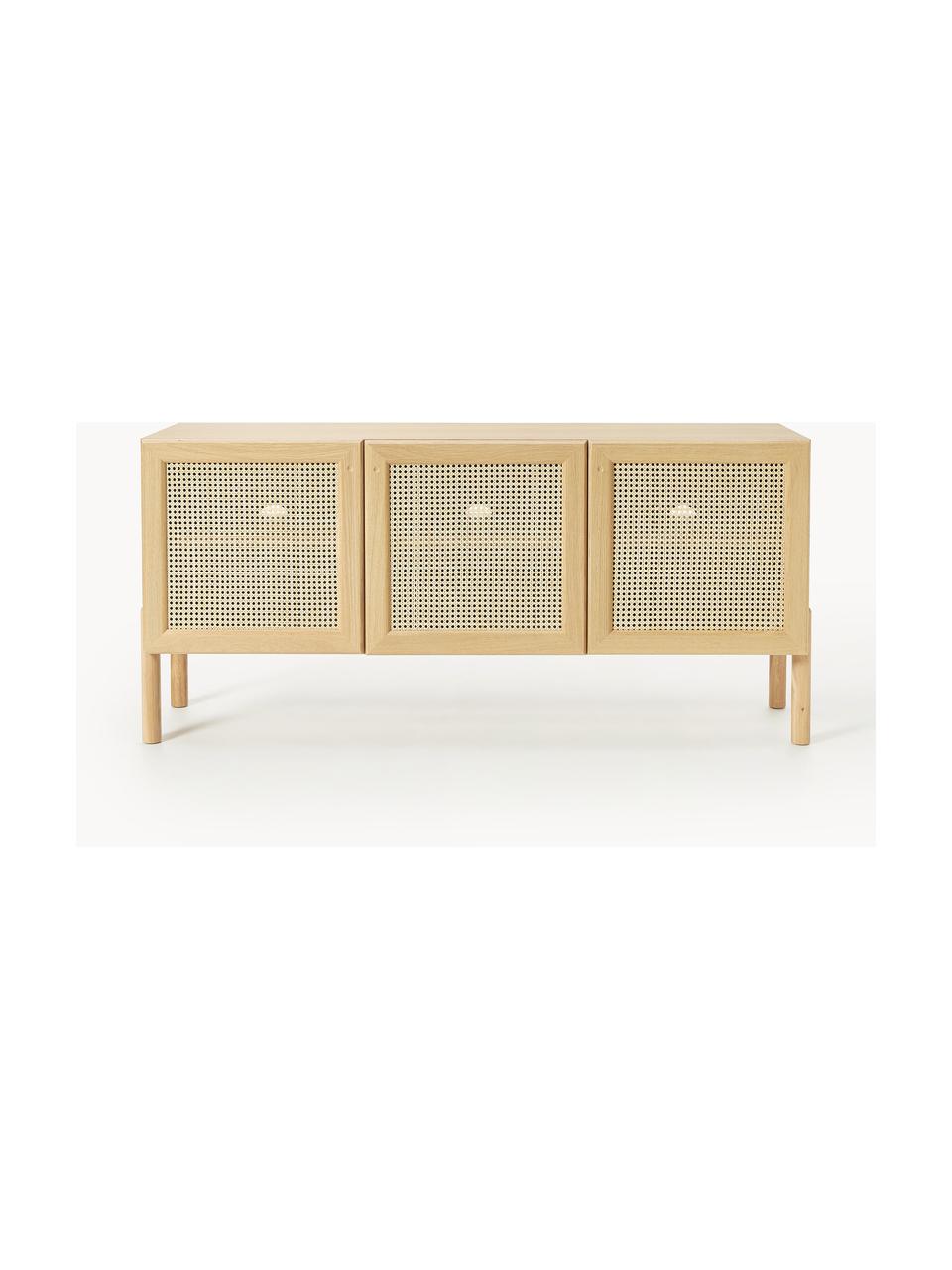 Eikenhouten dressoir Jolie met Weens vlechtwerk, Poten: massief eikenhout, Eikenhout, beige, B 160 x H 75 cm