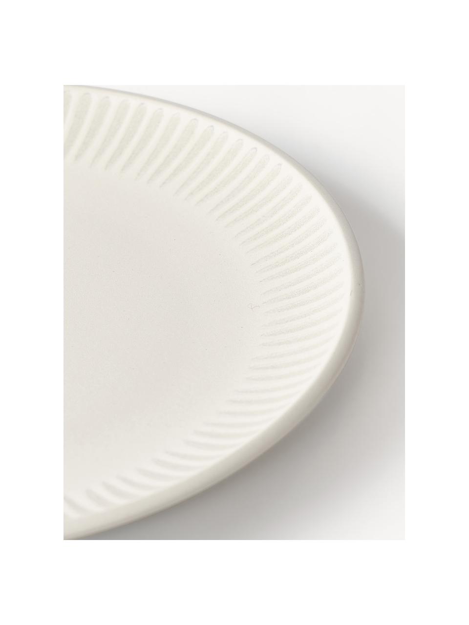 Assiettes plates avec motif à rayures Zabelle, 4 pièces, Grès cérame, Blanc cassé, beige clair, Ø 27 x haut. 3 cm