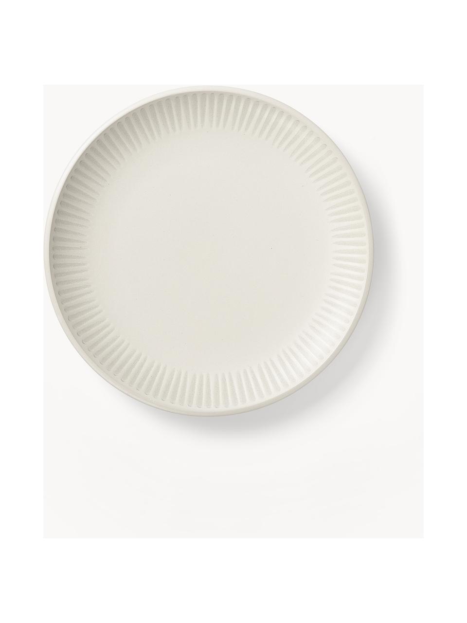 Assiettes plates avec motif à rayures Zabelle, 4 pièces, Grès cérame, Blanc cassé, beige clair, Ø 27 x haut. 3 cm