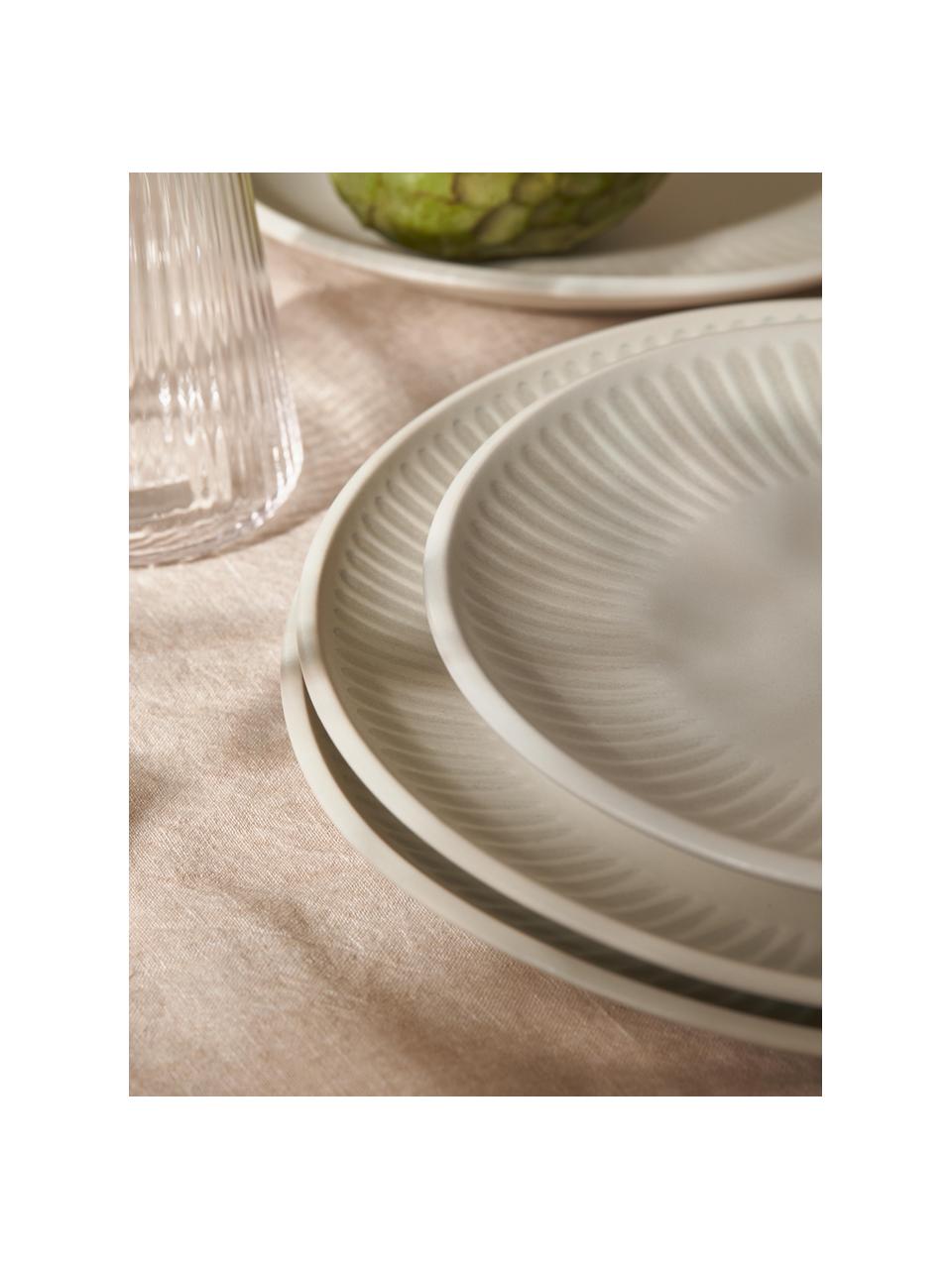 Assiettes plates avec motif à rayures Zabelle, 4 pièces, Grès cérame, Blanc cassé, beige clair, Ø 27 x haut. 3 cm