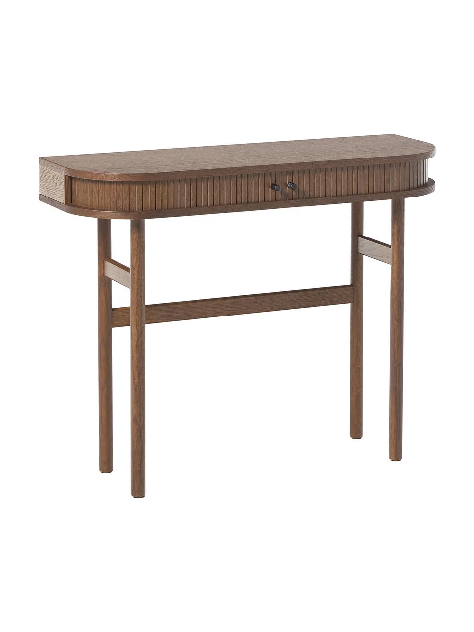 Consola Calary, Estructura: fibras de densidad media , Patas: madera de roble maciza, Acabado de madera de nogal, An 100 x Al 80 cm