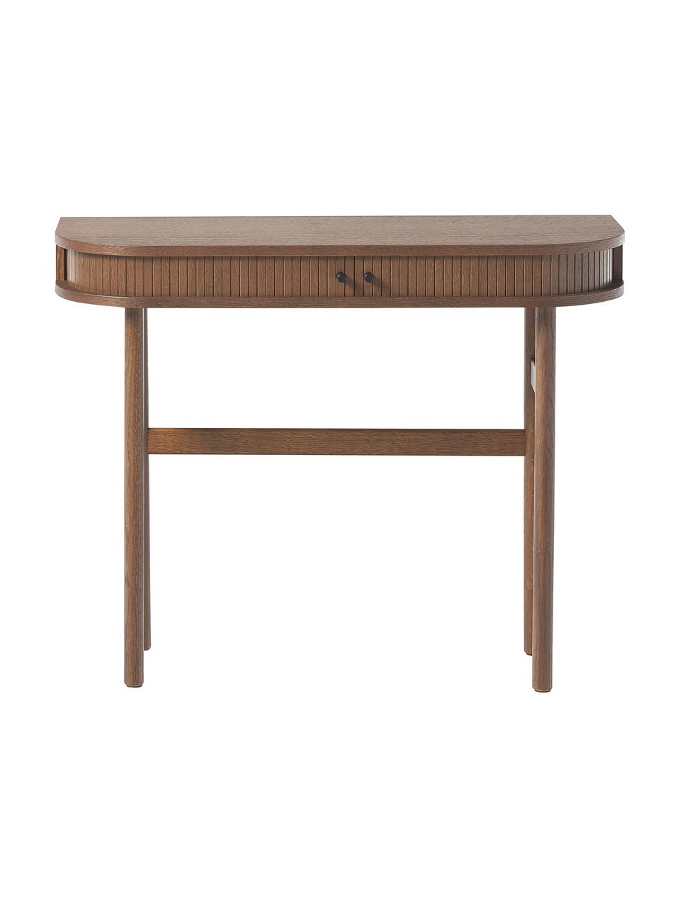 Consola Calary, Estructura: fibras de densidad media , Patas: madera de roble maciza, Acabado de madera de nogal, An 100 x Al 80 cm