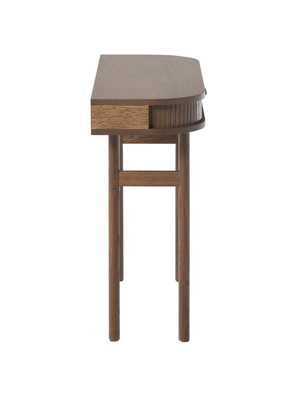 Consolle con fronte scanalato Calary, Gambe: legno massiccio di querci, Legno, effetto noce, Larg. 100 x Alt. 80 cm