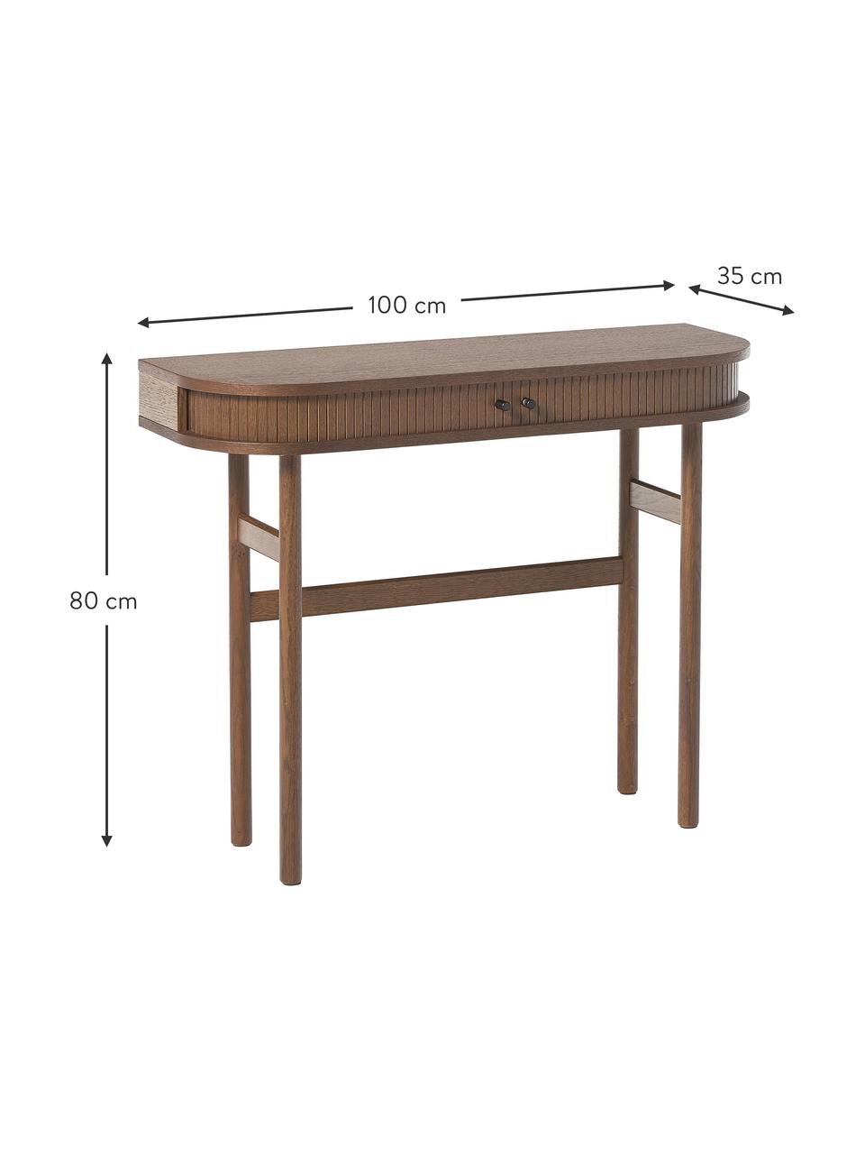 Konzolový stolek s žebrováním Front, Vzhled ořechového dřeva, Š 100 cm, V 80 cm