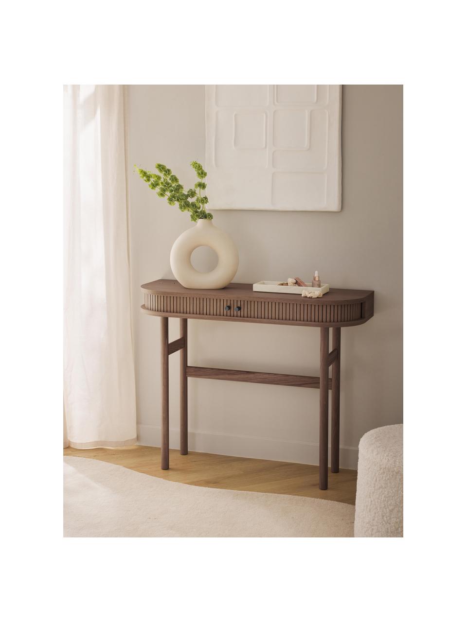 Konzolový stolek s žebrovanou přední stranou, Dubové dřevo, tmavě hnědě lakované, Š 100 cm, V 80 cm