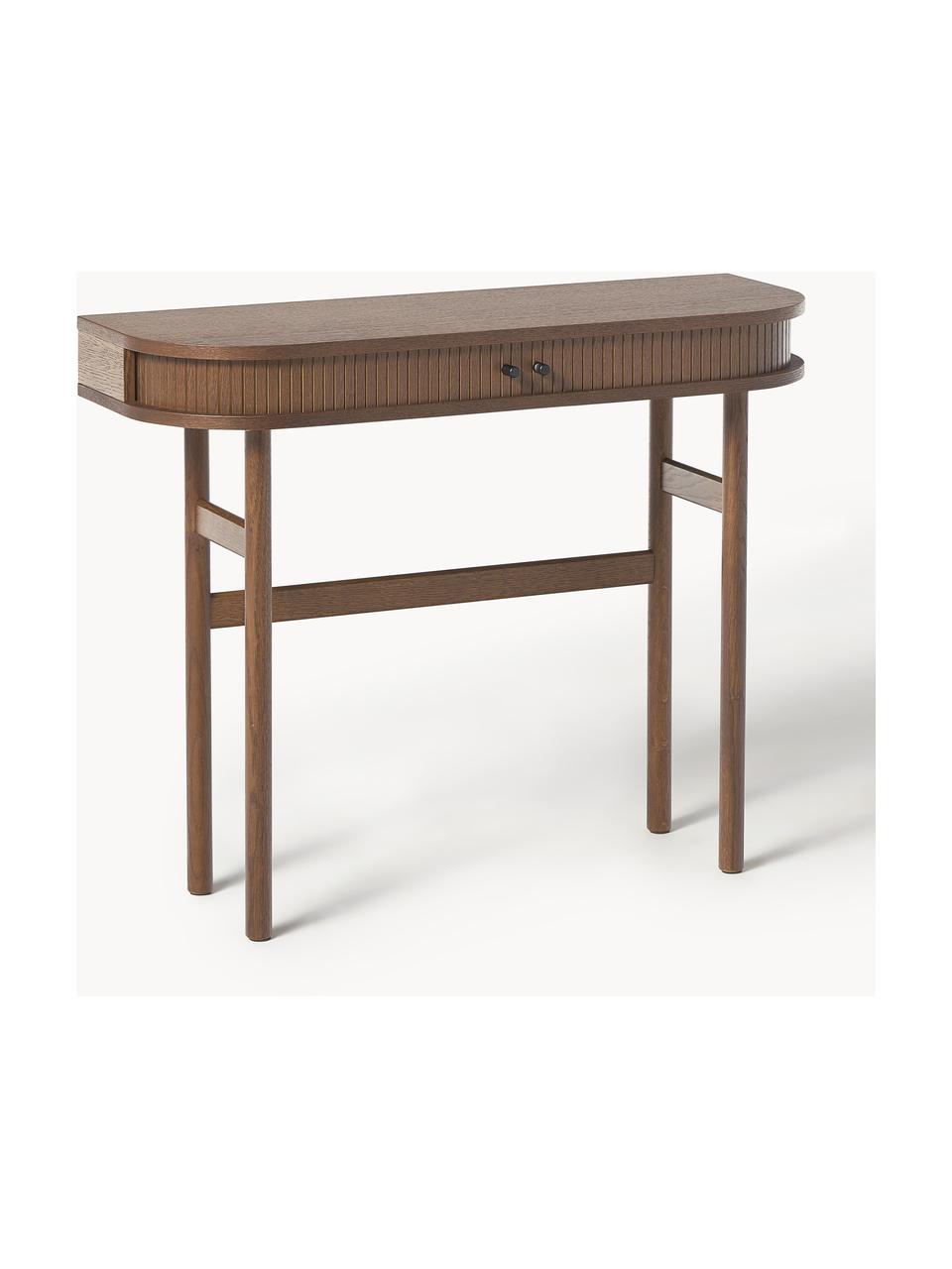 Konzolový stolík s drážkovanou prednou stranou Calary, Dubové drevo, tmavohnedá lakované, Š 100 x V 80 cm