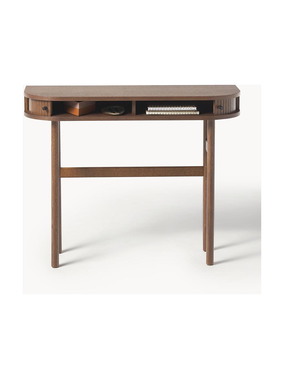 Konzolový stolík s drážkovanou prednou stranou Calary, Dubové drevo, tmavohnedá lakované, Š 100 x V 80 cm