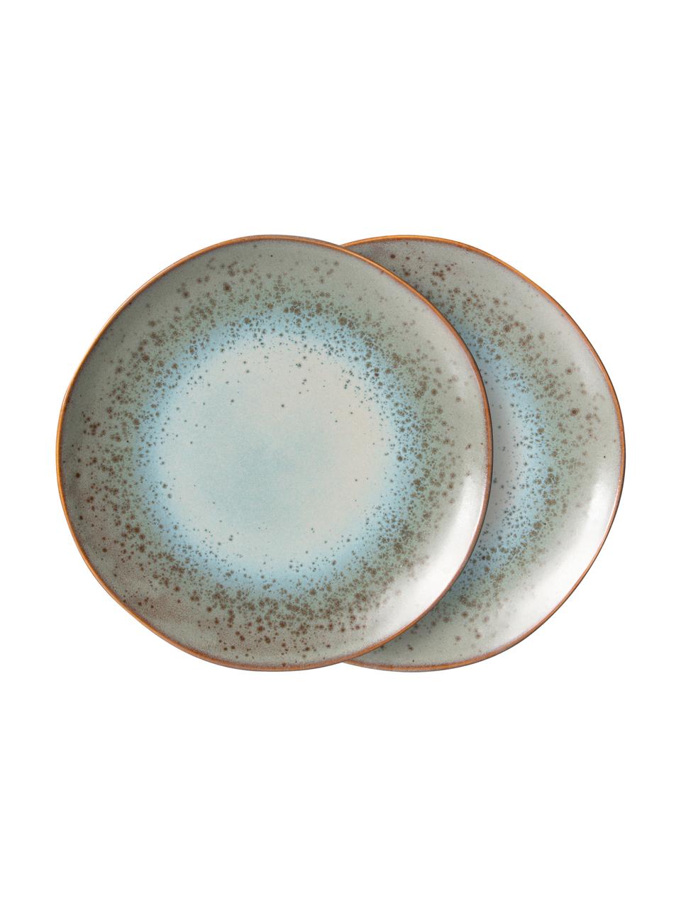 Ručne vyrobený plytký tanier v retro štýle 70's, 2 ks, Kamenina, Modrá, sivá, Ø 29 cm