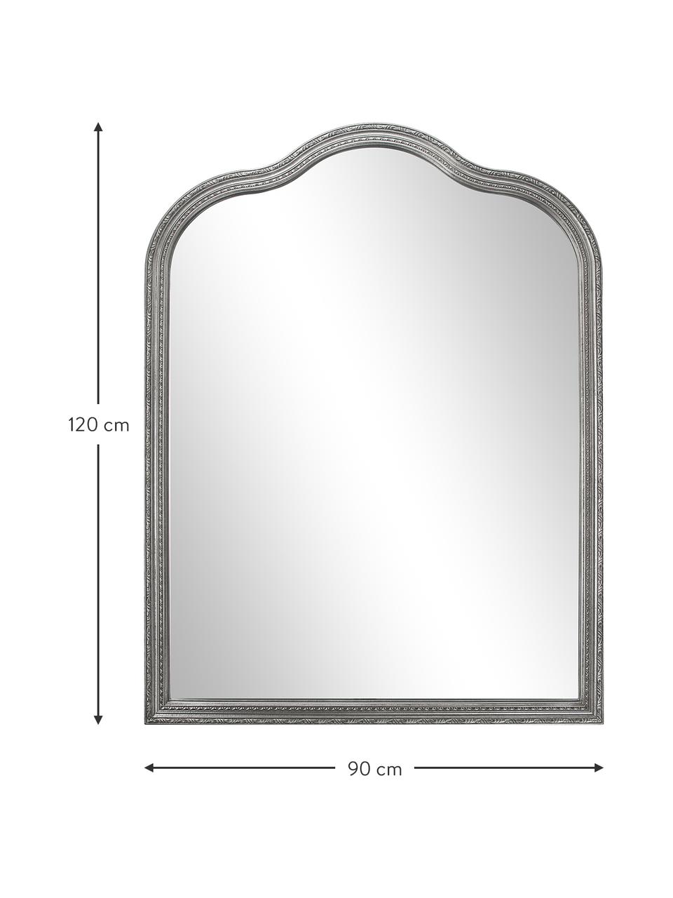 Barokke wandspiegel Muriel, Lijst: massief hout, gecoat, Zilverkleurig, B 90 x H 120 cm