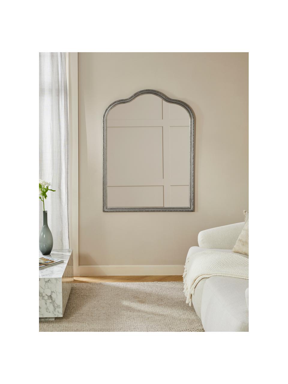 Specchio da parete barocco Muriel, Cornice: legno massiccio rivestito, Retro: pannello di fibra a media, Superficie dello specchio: lastra di vetro, Argento, Larg. 90 x Alt. 120 cm