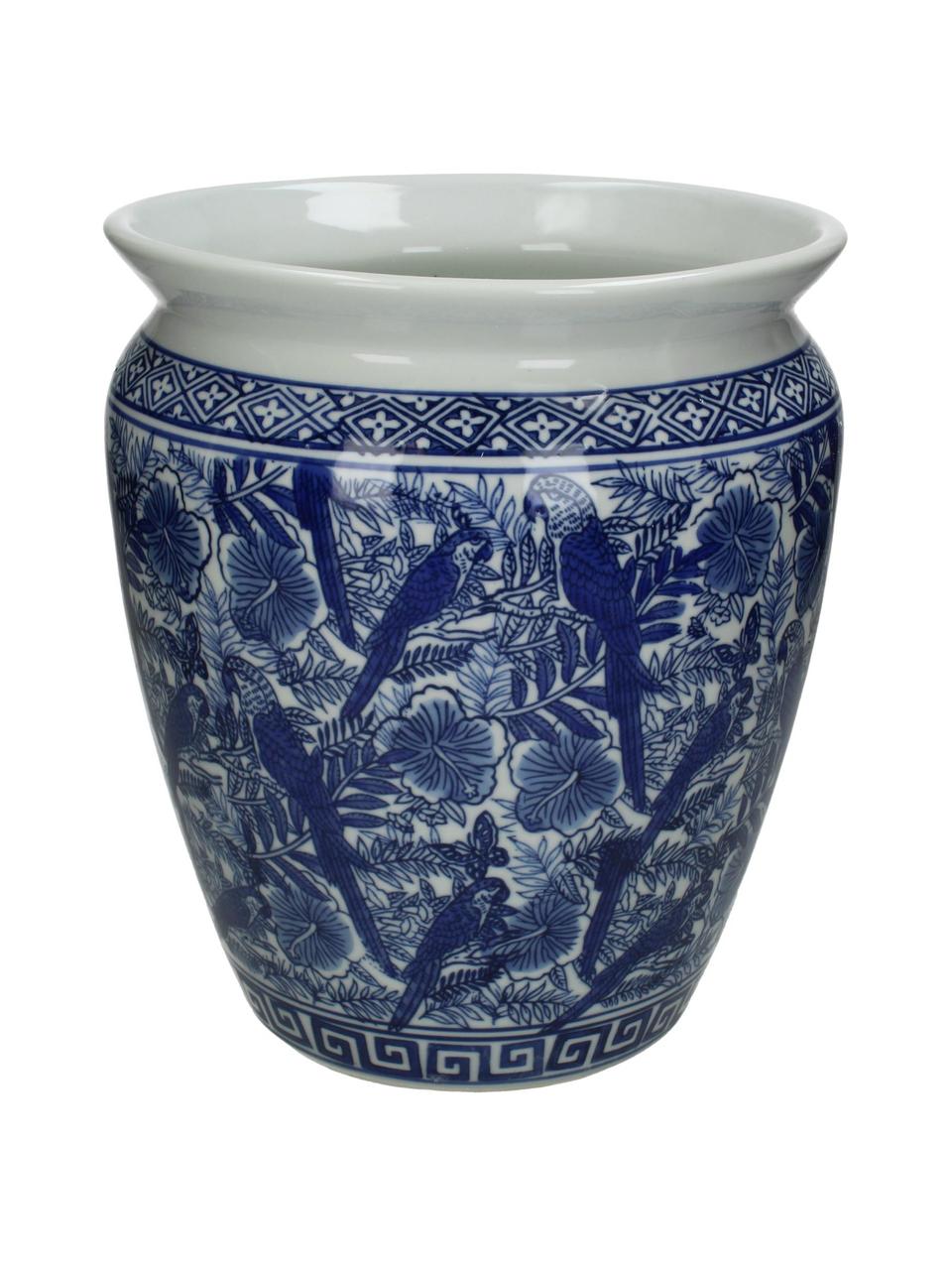 Väčší obal na kvetináč z porcelánu Parrots, Porcelán, Modrá, biela, Ø 25 x V 28 cm