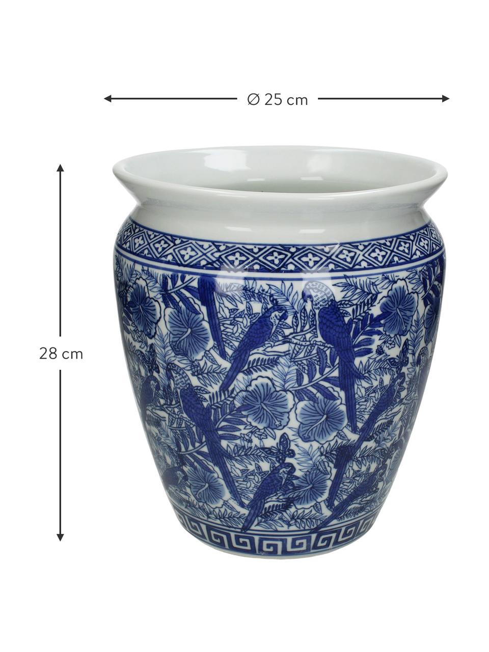 Grand cache-pot porcelaine Parrots, Porcelaine, Bleu, blanc, Ø 25 x haut. 28 cm