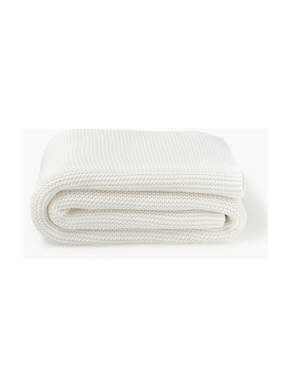 Coperta a maglia in cotone organico Adalyn, 100% cotone organico, certificato GOTS, Bianco latte, Larg. 150 x Lung. 200 cm