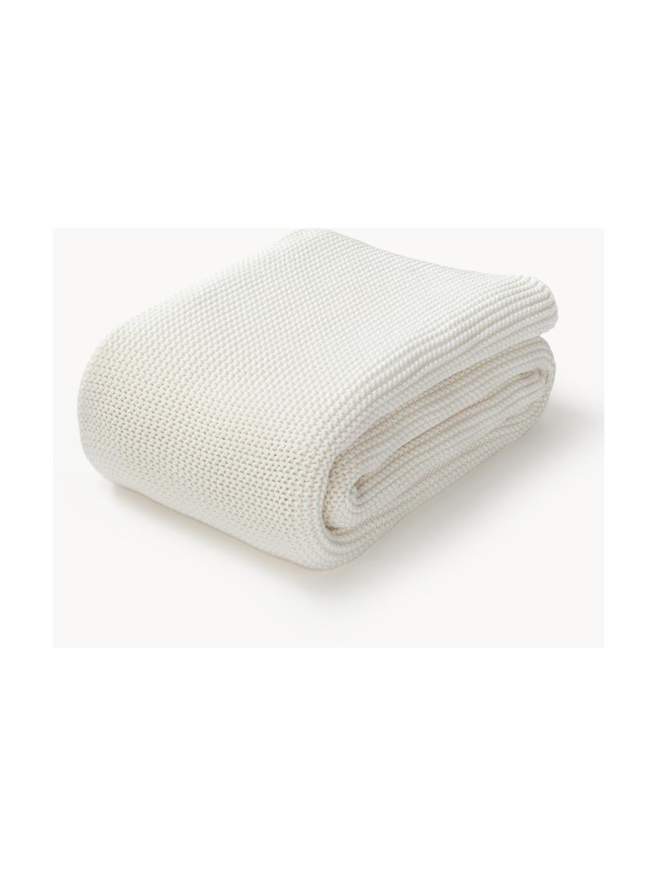 Coperta a maglia in cotone organico Adalyn, 100% cotone organico certificato GOTS, Bianco latte, Larg. 150 x Lung. 200 cm