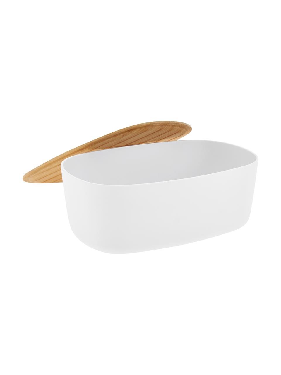Boîte à pain design avec couvercle en bambou Box-It, Blanc, brun clair, larg. 35 x haut. 12 cm