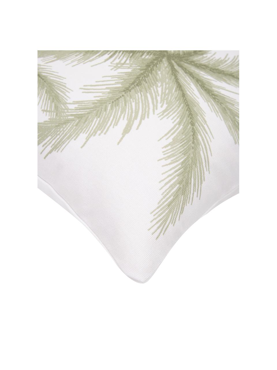 Kussenhoes Palima met palmprint van biokatoen, 100% biokatoen, GOTS-gecertificeerd, Wit, groen, B 45 x L 45 cm